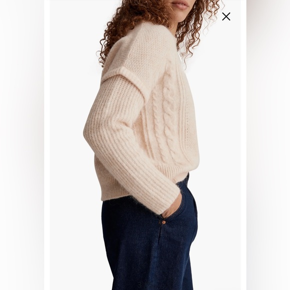 Madewell Havener Cable Pullover Sweater Heather Powder NWOT Crew Neck Size XS - Picture 3 of 13